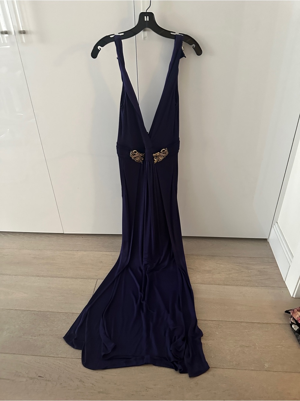 Roberto Cavalli Elegant Deep purple Evening Gown with Gold Accent